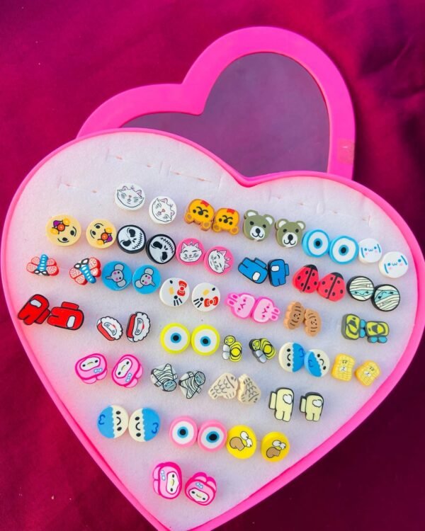 Set of 36 pairs heart box top earrings set for girls