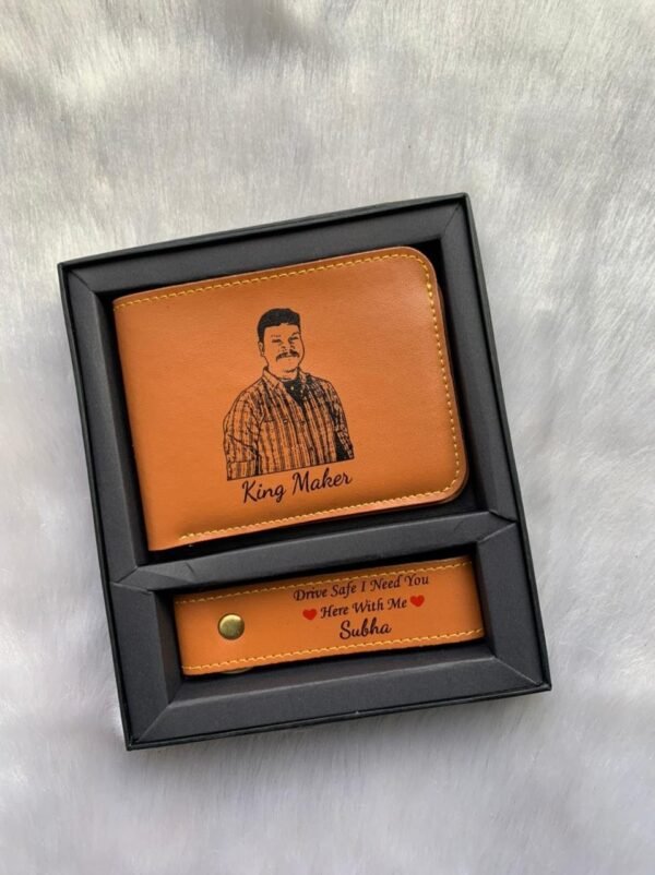 Printed Wallet + Leather Keychain Combo - Image 2
