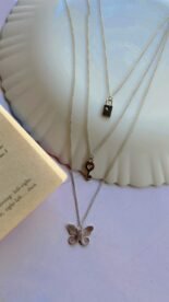 Butterfly lock and key 3 layer necklace