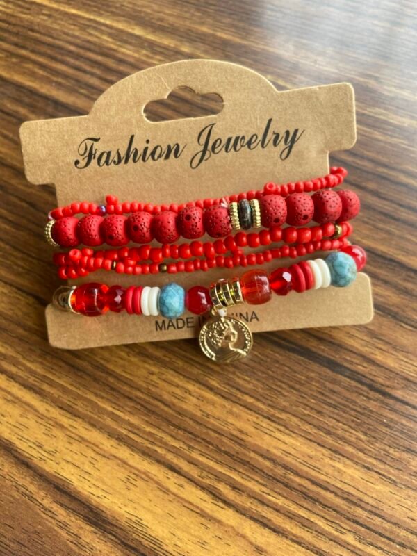 Red wrap Bracelet, red beaded bracelet, red boho bracelet, memory wire bracelet