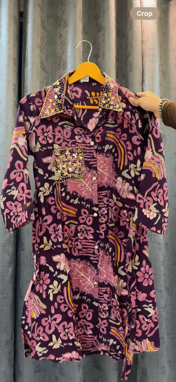 Jamun Drama 
Collar Coord Set with Pocket and handwork - Image 2