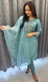 Embroidered heavy Organza Dupatta Dress with Work on Bottom