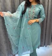 Embroidered heavy Organza Dupatta Dress with Work on Bottom