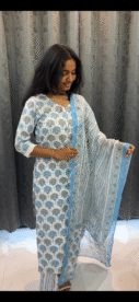 Lotus Blue and White Dupatta Set