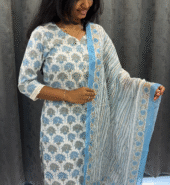 Lotus Blue and White Dupatta Set