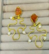 Golden Serpent Pearl Drops Earrings