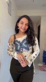 One Shoulder Belt Denim Butterfly Patch Top🦋